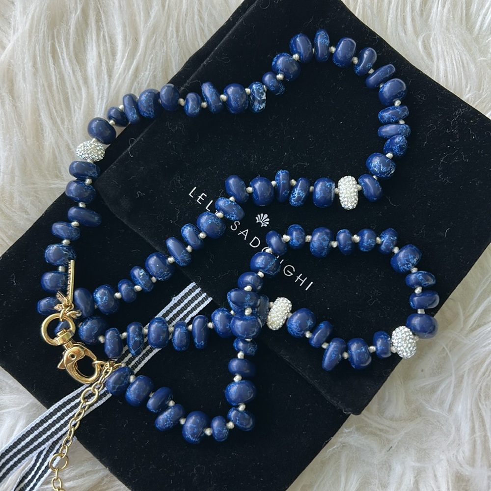 Lele Sadoughi Lapis Blue Beaded Necklace with Gold and Crystal Accents